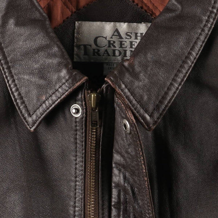 Ash Creek Trading Padded Leather Blouson, Men's XL genuine leather brown type Vintage Second Hand