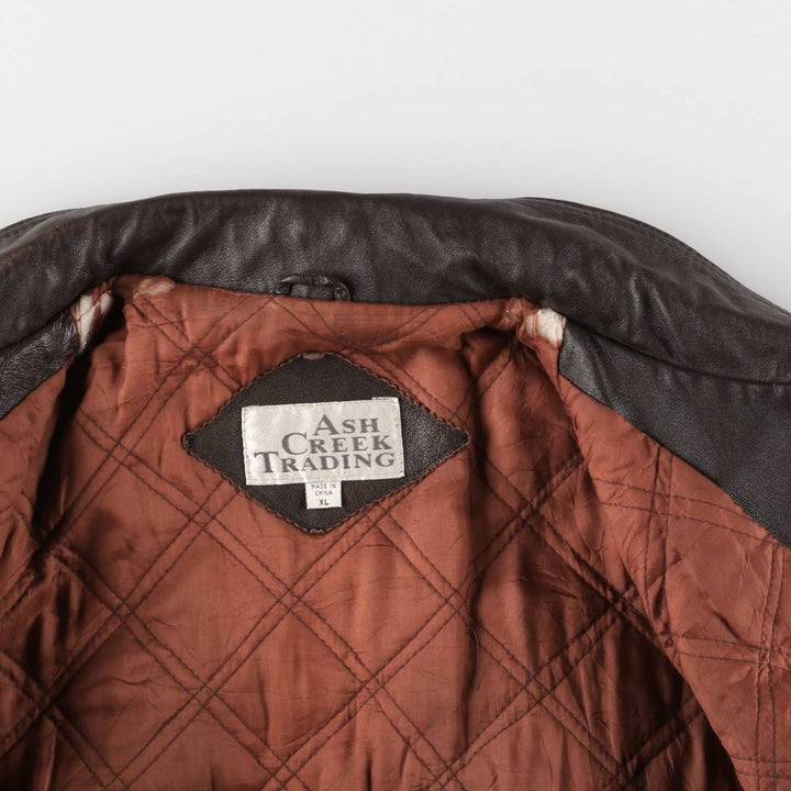 Ash Creek Trading Padded Leather Blouson, Men's XL genuine leather brown type Vintage Second Hand