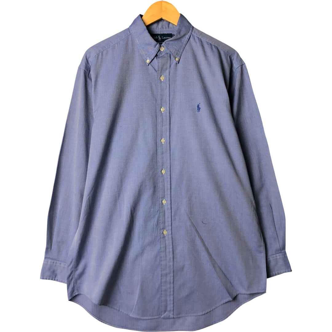 Ralph Lauren YARMOUTH Herringbone Long Sleeve Button Down Shirt Men's M Size cotton blue type Vintage Second Hand