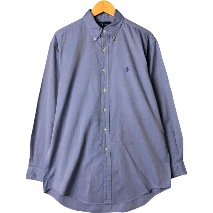 Ralph Lauren YARMOUTH Herringbone Long Sleeve Button Down Shirt Men's M Size cotton blue type Vintage Second Hand