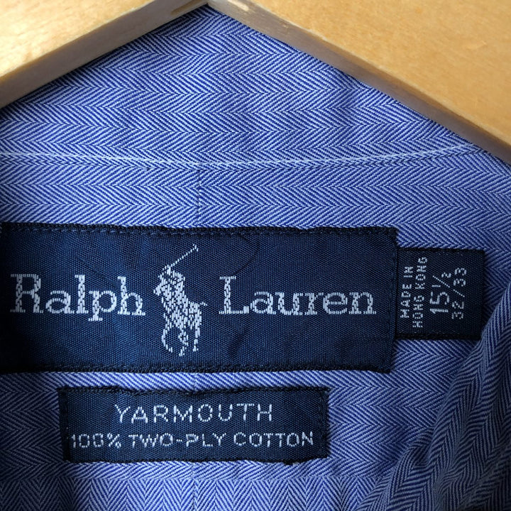 Ralph Lauren YARMOUTH Herringbone Long Sleeve Button Down Shirt Men's M Size cotton blue type Vintage Second Hand