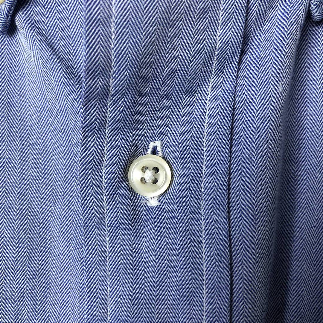 Ralph Lauren YARMOUTH Herringbone Long Sleeve Button Down Shirt Men's M Size cotton blue type Vintage Second Hand