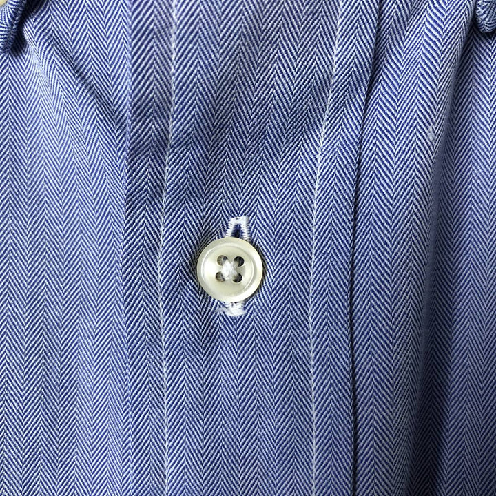 Ralph Lauren YARMOUTH Herringbone Long Sleeve Button Down Shirt Men's M Size cotton blue type Vintage Second Hand