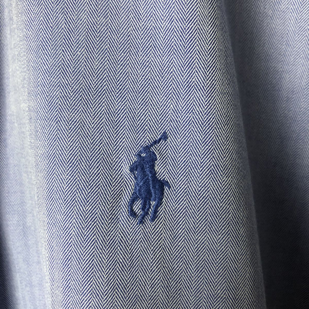 Ralph Lauren YARMOUTH Herringbone Long Sleeve Button Down Shirt Men's M Size cotton blue type Vintage Second Hand