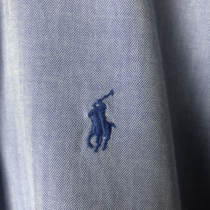 Ralph Lauren YARMOUTH Herringbone Long Sleeve Button Down Shirt Men's M Size cotton blue type Vintage Second Hand