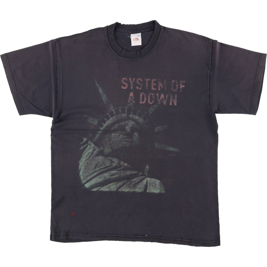 Fruit of the Loom System of a Down band T-shirt, men's size M cotton black type Vintage Second Hand