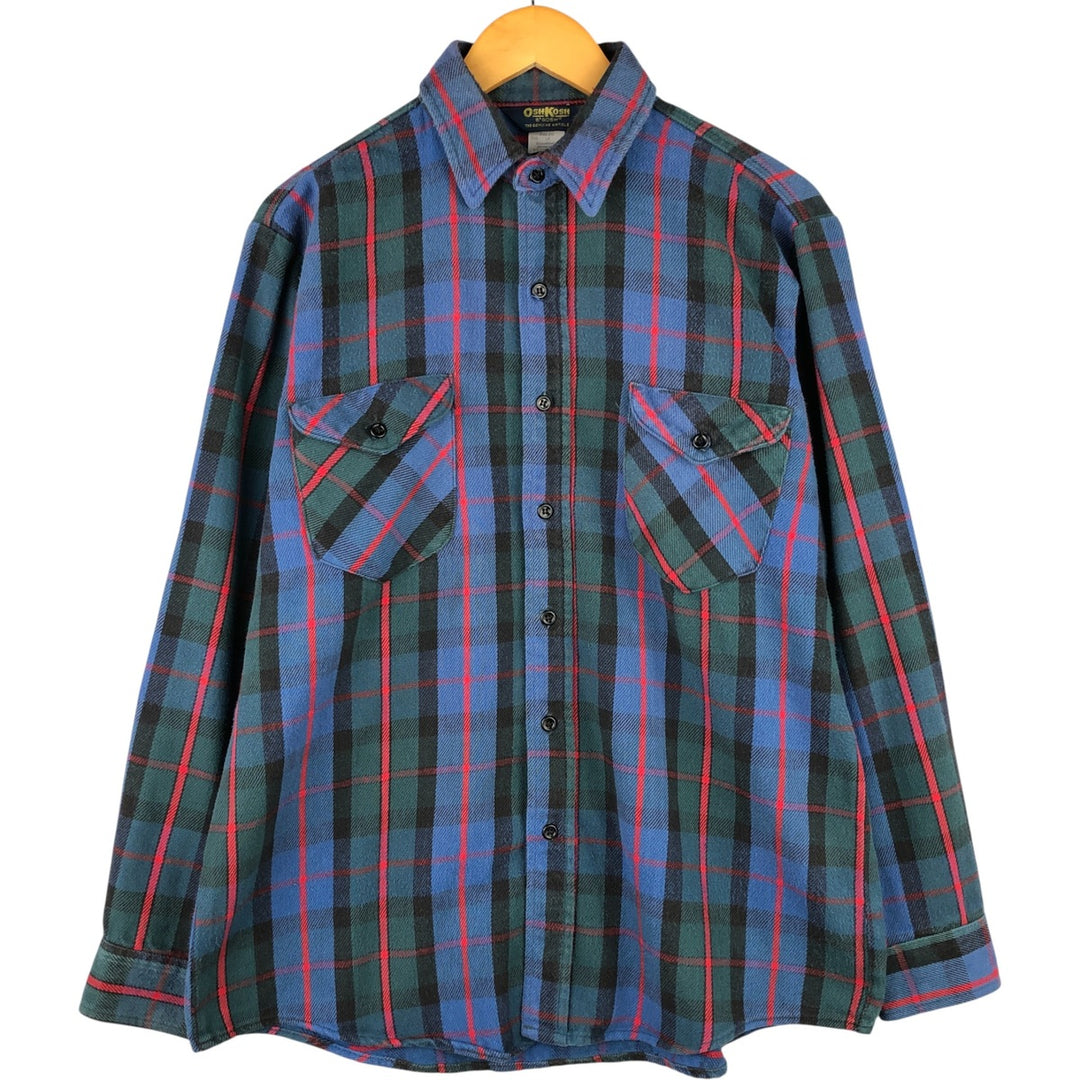 Vintage 1980'S Osh Kosh long-sleeved flannel check shirt, men's size L cotton blue type Vintage Second Hand