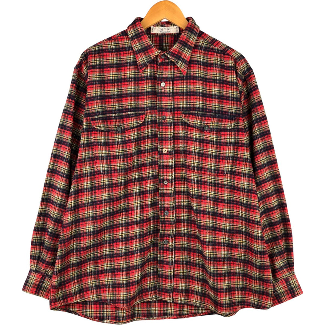 Vintage BFA Camicie Check Pattern Long Sleeve Chamois Cloth Shirt, Made in Italy, Men's Size XL unclear red type Vintage Second Hand