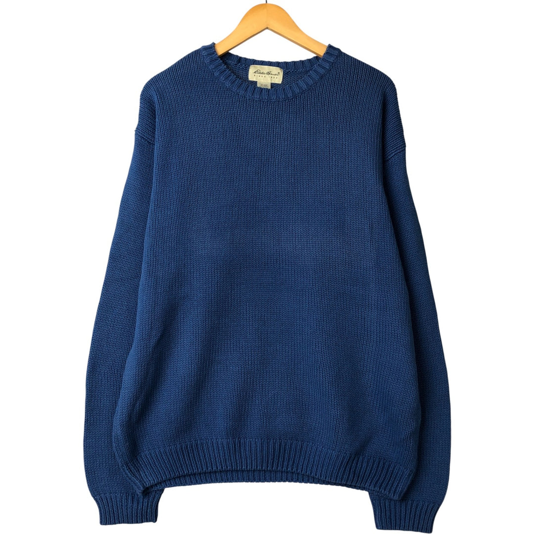 2000'S Eddie Bauer cotton knit sweater, men's size L cotton blue type Vintage Second Hand