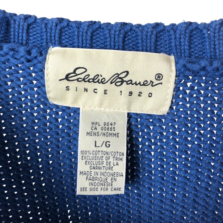 2000'S Eddie Bauer cotton knit sweater, men's size L cotton blue type Vintage Second Hand