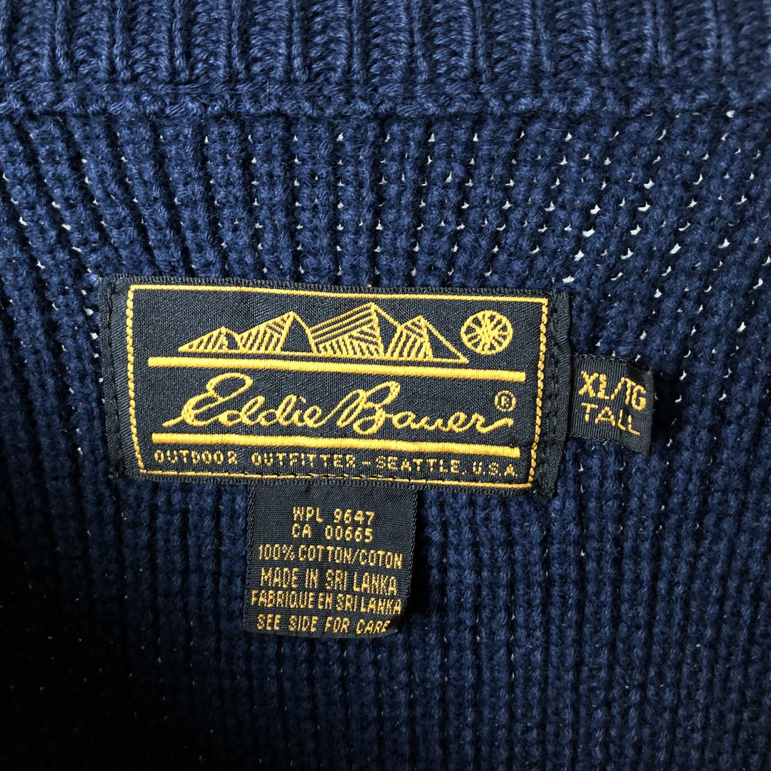 Vintage 80s-90'S Eddie Bauer ribbed cotton knit sweater with black tag, men's size XL cotton navy blue type Vintage Second Hand