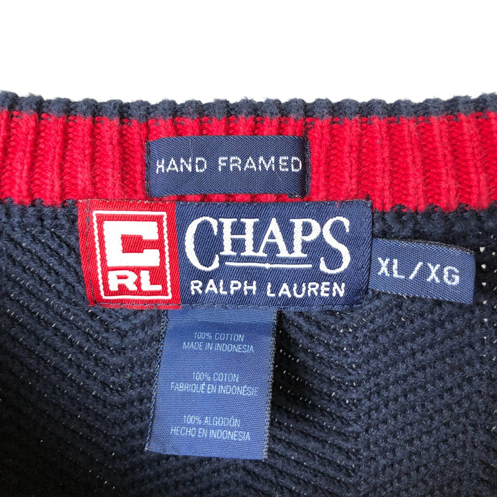 Ralph Lauren CHAPS Herringbone Cotton Knit Sweater Men's XL cotton navy blue type Vintage Second Hand