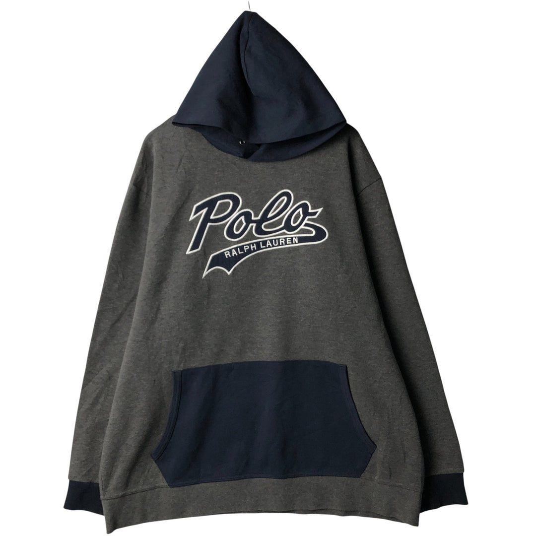 Ralph Lauren POLO RALPH LAUREN PERFORMANCE Two-Tone Pullover Hoodie, Men's XXL polyester navy blue type Vintage Second Hand