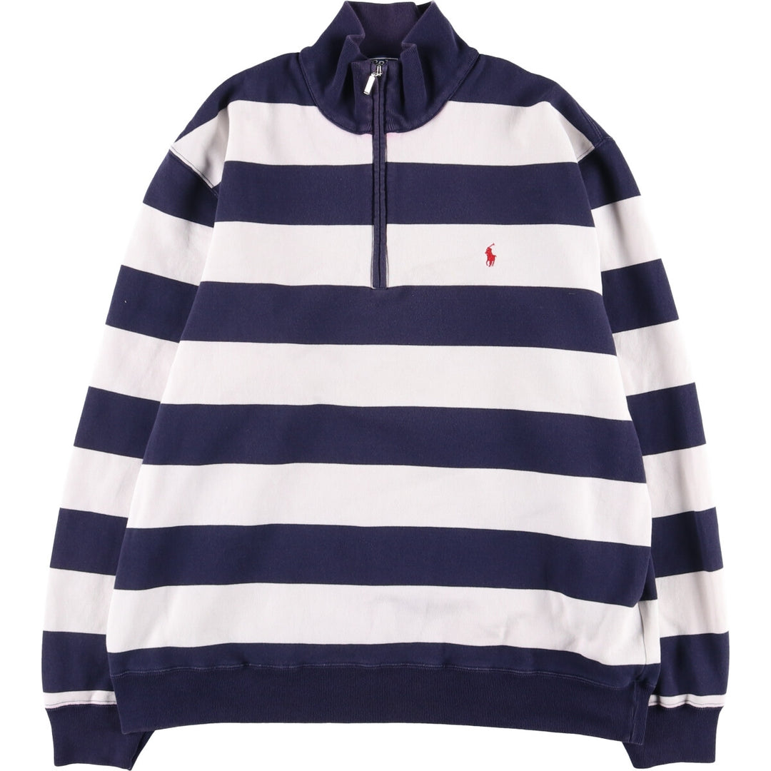 Ralph Lauren POLO by Ralph Lauren Striped Pattern Half-Zip Sweatshirt, Men's Size L cotton white type Vintage Second Hand