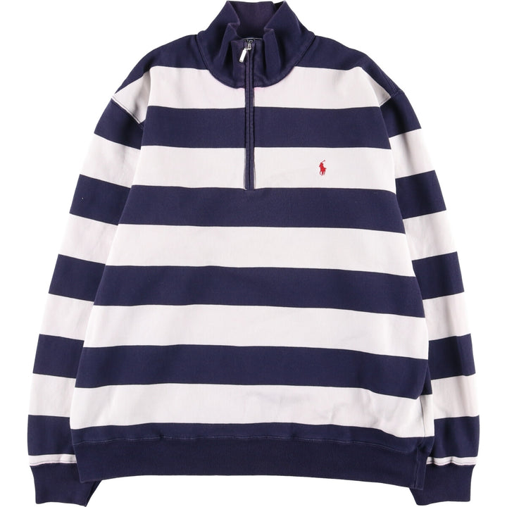 Ralph Lauren POLO by Ralph Lauren Striped Pattern Half-Zip Sweatshirt, Men's Size L cotton white type Vintage Second Hand