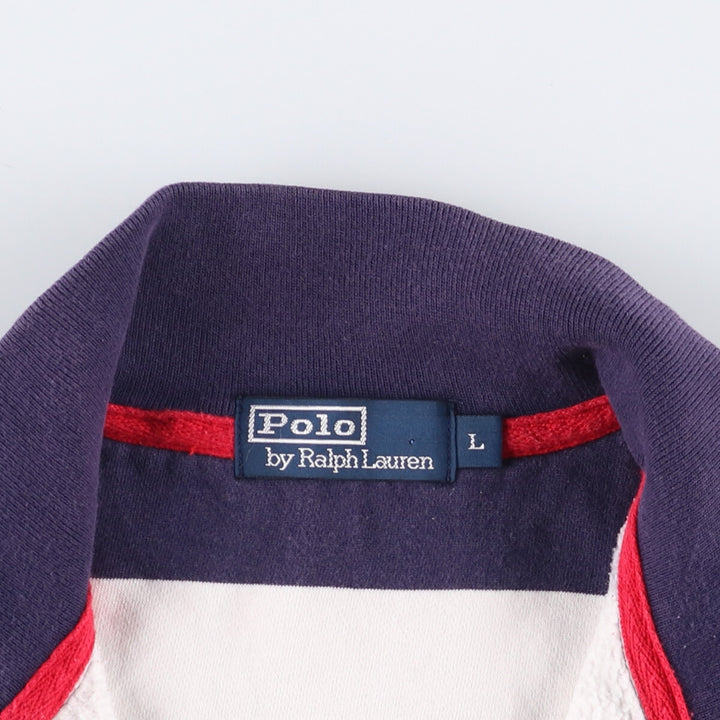 Ralph Lauren POLO by Ralph Lauren Striped Pattern Half-Zip Sweatshirt, Men's Size L cotton white type Vintage Second Hand