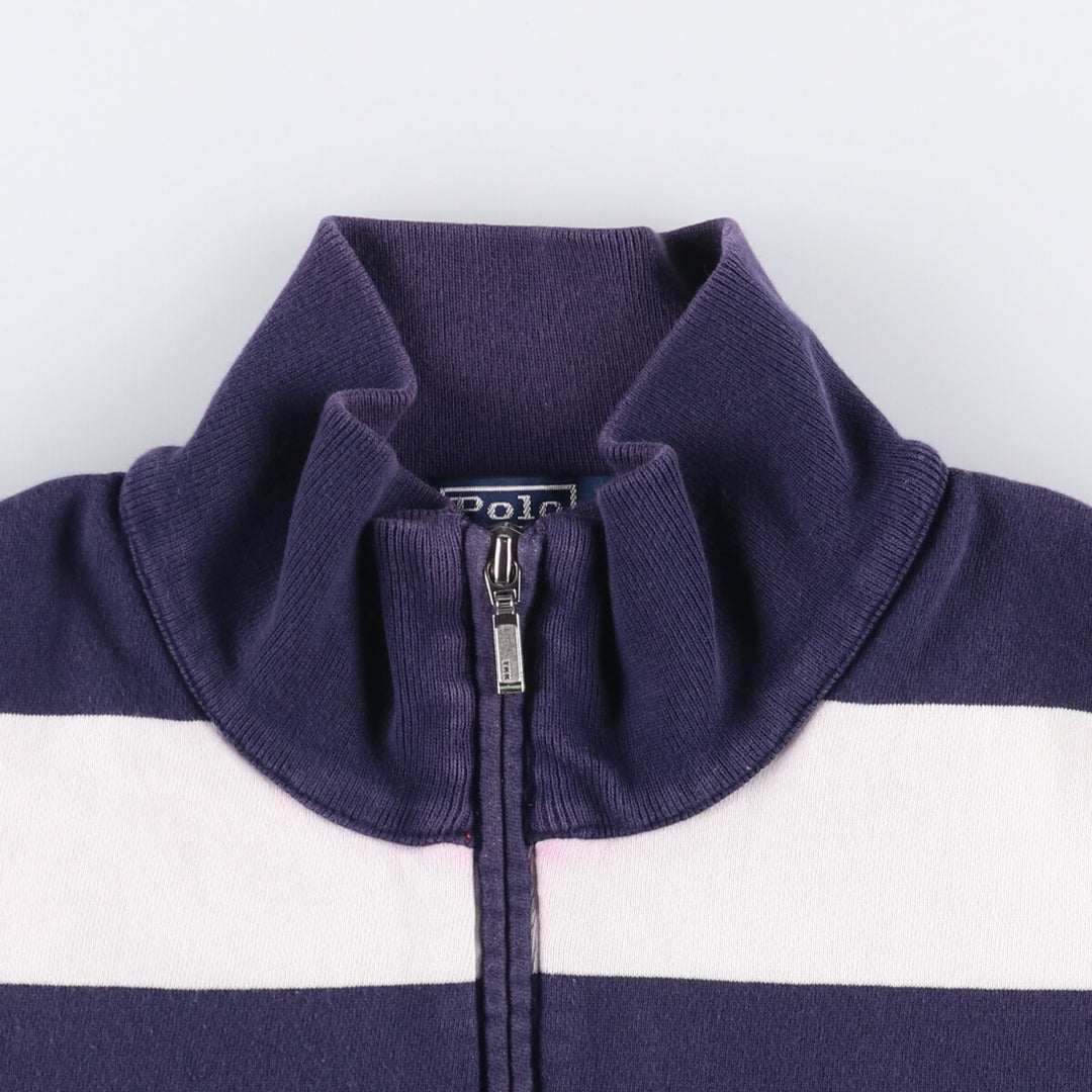 Ralph Lauren POLO by Ralph Lauren Striped Pattern Half-Zip Sweatshirt, Men's Size L cotton white type Vintage Second Hand