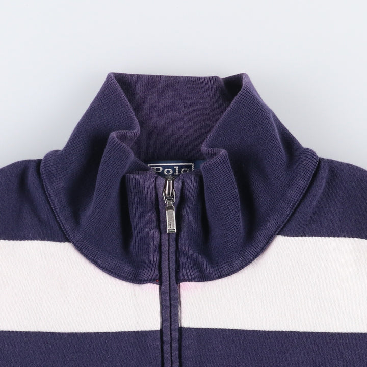 Ralph Lauren POLO by Ralph Lauren Striped Pattern Half-Zip Sweatshirt, Men's Size L cotton white type Vintage Second Hand