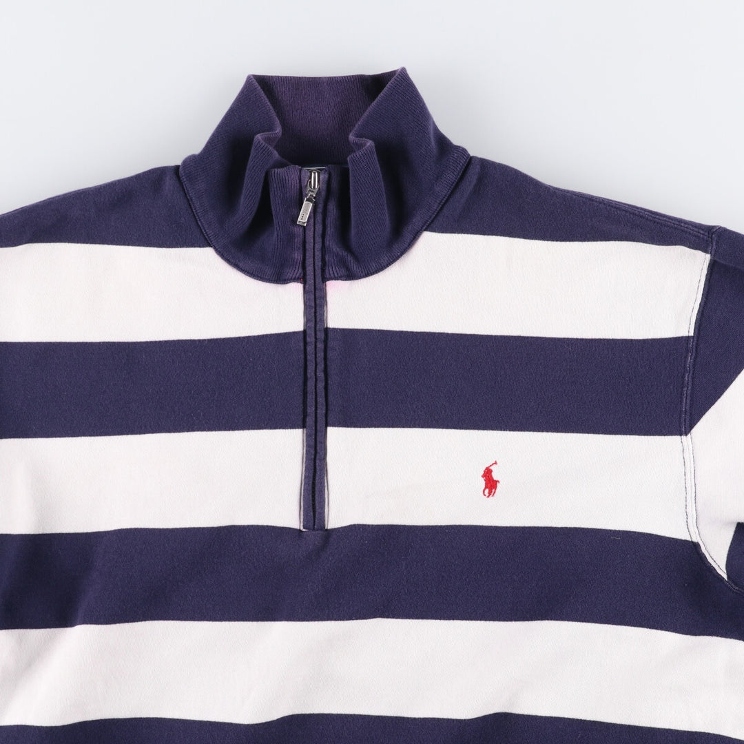 Ralph Lauren POLO by Ralph Lauren Striped Pattern Half-Zip Sweatshirt, Men's Size L cotton white type Vintage Second Hand