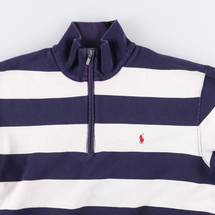 Ralph Lauren POLO by Ralph Lauren Striped Pattern Half-Zip Sweatshirt, Men's Size L cotton white type Vintage Second Hand