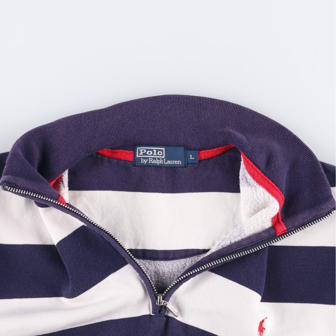 Ralph Lauren POLO by Ralph Lauren Striped Pattern Half-Zip Sweatshirt, Men's Size L cotton white type Vintage Second Hand