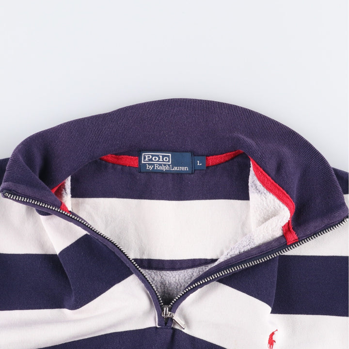 Ralph Lauren POLO by Ralph Lauren Striped Pattern Half-Zip Sweatshirt, Men's Size L cotton white type Vintage Second Hand
