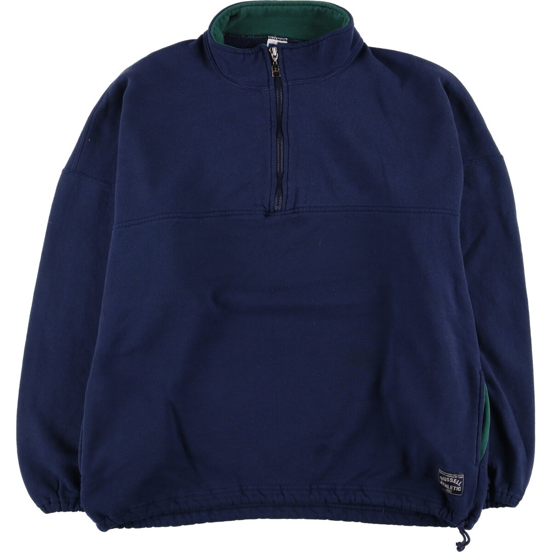 90'S Russell Half-Zip Sweatshirt, Made in USA, Men's XL, Vintage cotton navy blue type Vintage Second Hand