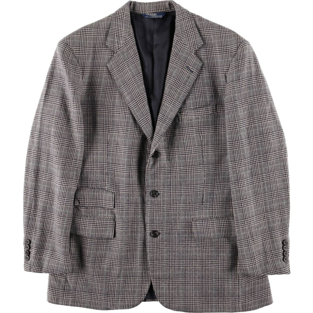 90'S Polo by Ralph Lauren Glen Plaid Wool Tailored Jacket, Made in USA, Men's Size M Lamb wool white type Vintage Second Hand