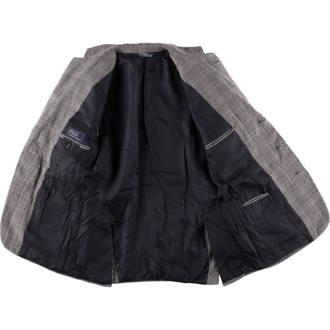 90'S Polo by Ralph Lauren Glen Plaid Wool Tailored Jacket, Made in USA, Men's Size M Lamb wool white type Vintage Second Hand