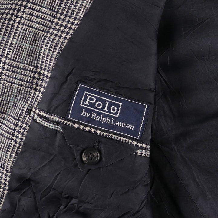90'S Polo by Ralph Lauren Glen Plaid Wool Tailored Jacket, Made in USA, Men's Size M Lamb wool white type Vintage Second Hand
