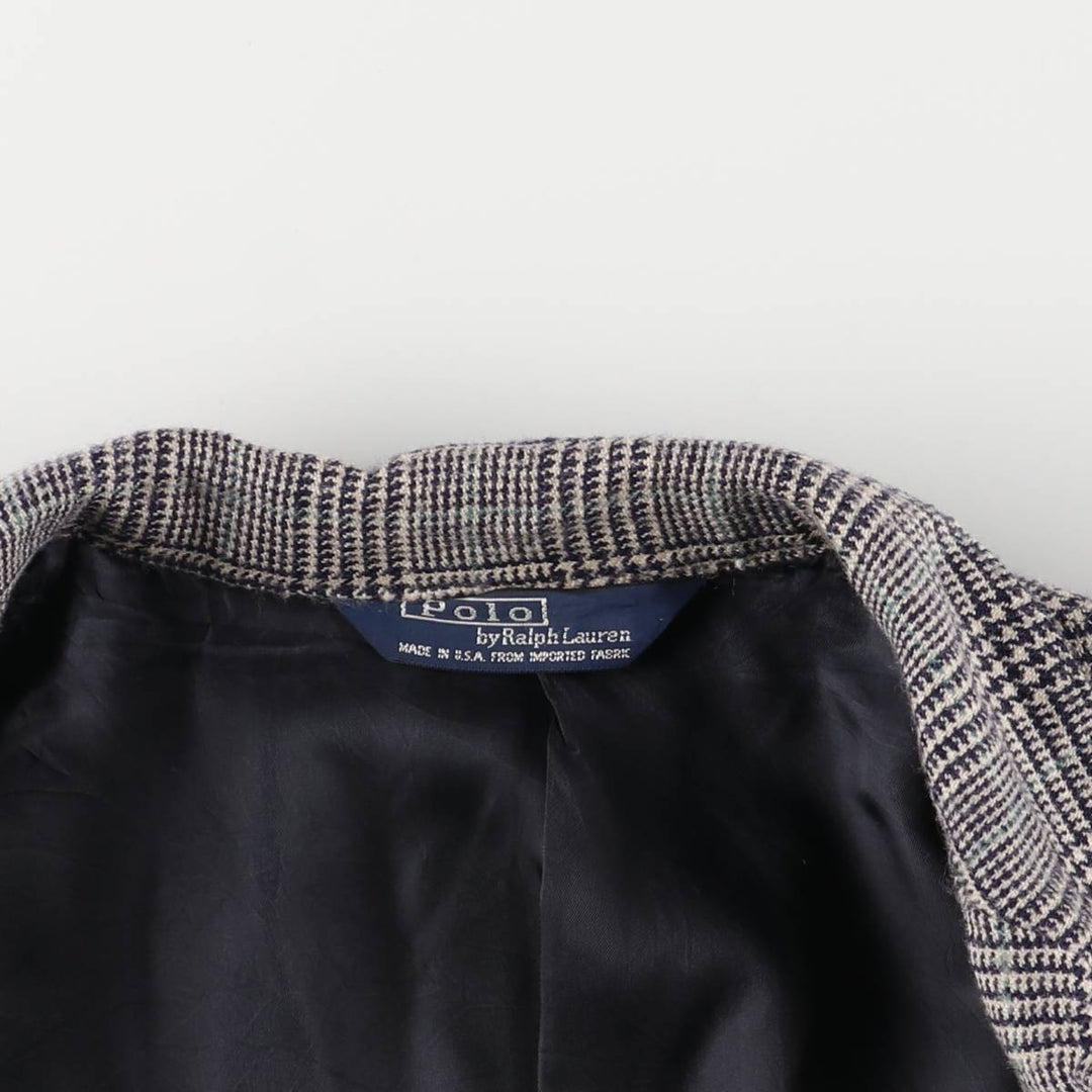 90'S Polo by Ralph Lauren Glen Plaid Wool Tailored Jacket, Made in USA, Men's Size M Lamb wool white type Vintage Second Hand