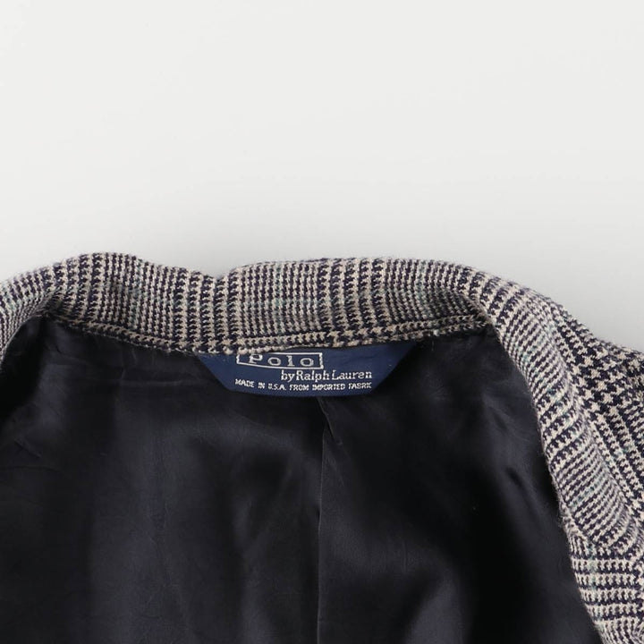 90'S Polo by Ralph Lauren Glen Plaid Wool Tailored Jacket, Made in USA, Men's Size M Lamb wool white type Vintage Second Hand