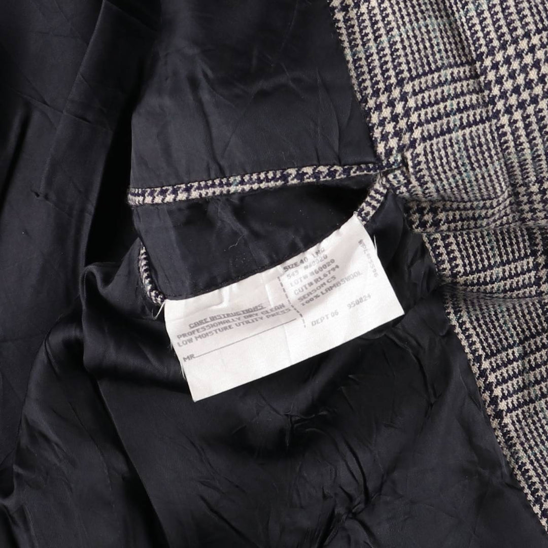 90'S Polo by Ralph Lauren Glen Plaid Wool Tailored Jacket, Made in USA, Men's Size M Lamb wool white type Vintage Second Hand