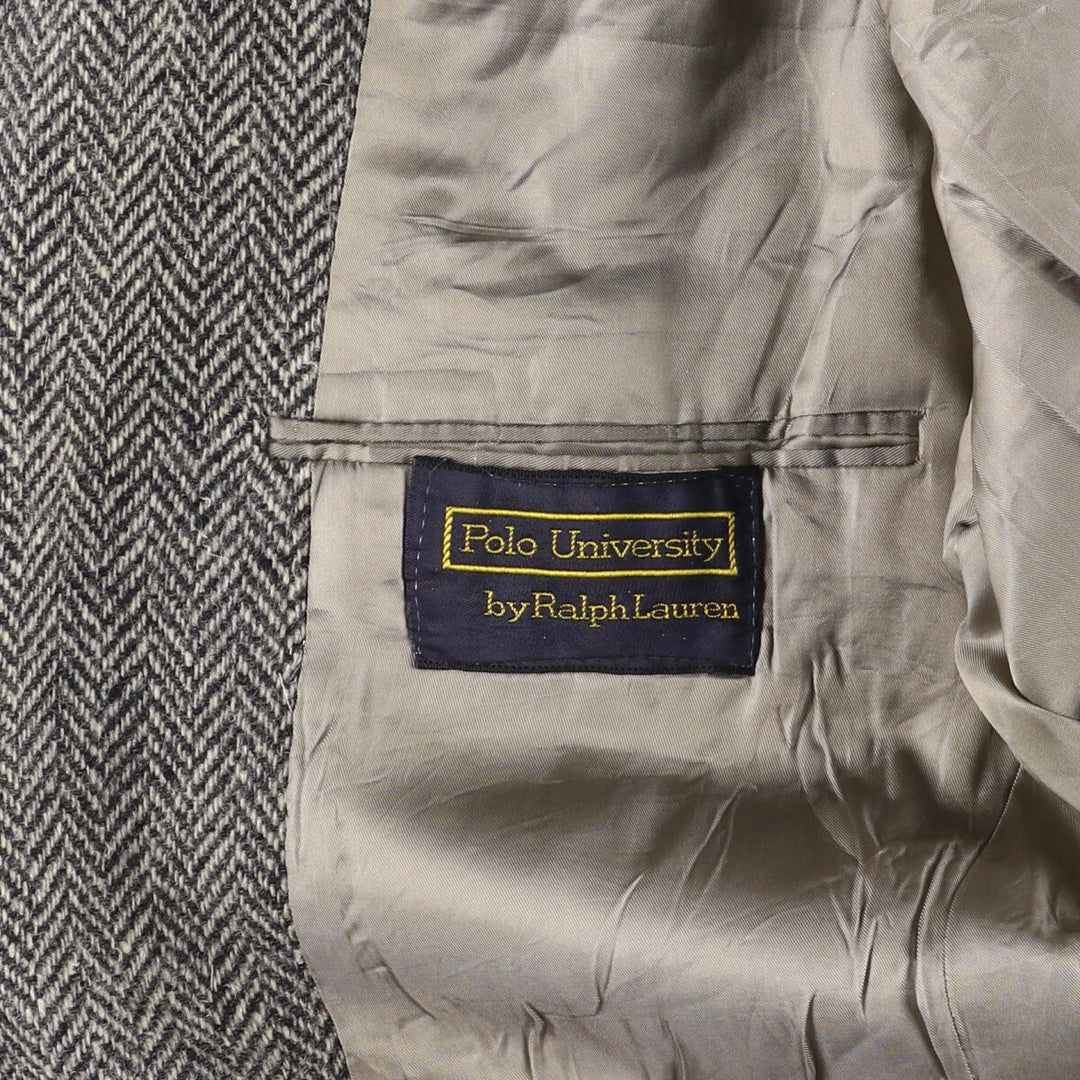 Vintage 1980s-1990'S Ralph Lauren Polo University herringbone tailored jacket, size M, men's wool gray type Vintage Second Hand