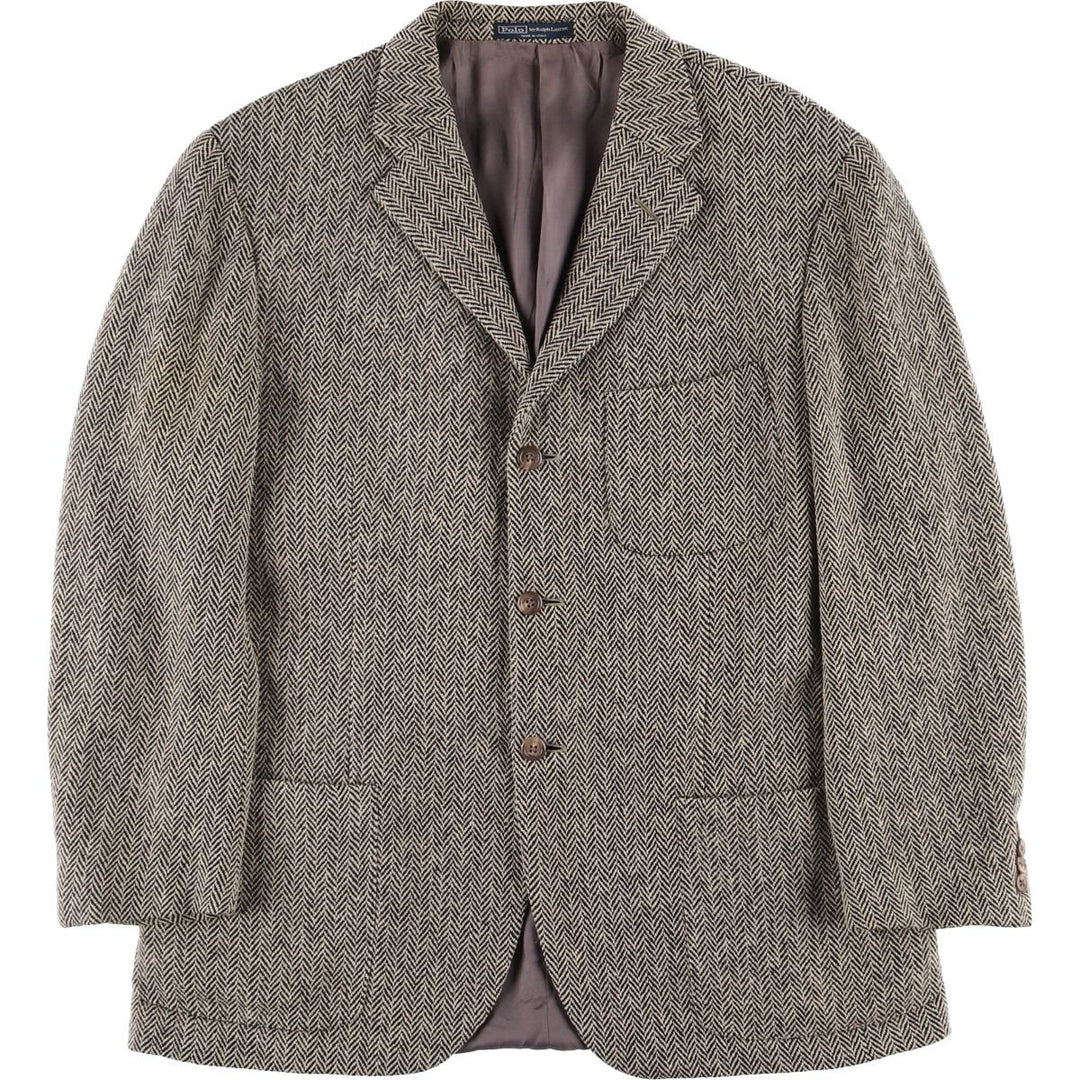 80s-90'S Ralph Lauren POLO by Ralph Lauren Herringbone Wool Tailored Jacket, Made in Italy, Men's Size L wool gray type Vintage Second Hand