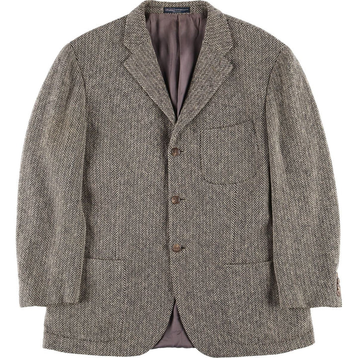 80s-90'S Ralph Lauren POLO by Ralph Lauren Herringbone Wool Tailored Jacket, Made in Italy, Men's Size L wool gray type Vintage Second Hand