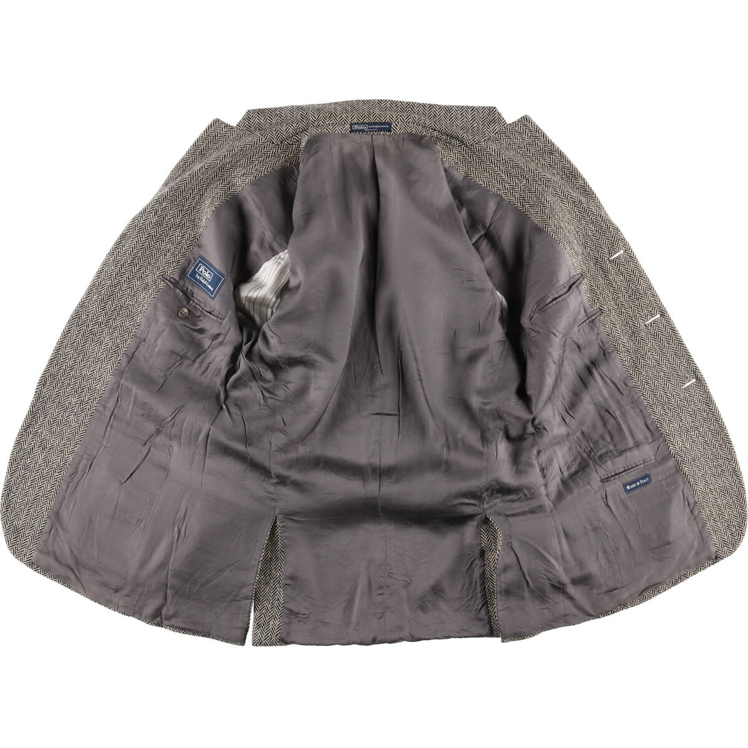 80s-90'S Ralph Lauren POLO by Ralph Lauren Herringbone Wool Tailored Jacket, Made in Italy, Men's Size L wool gray type Vintage Second Hand