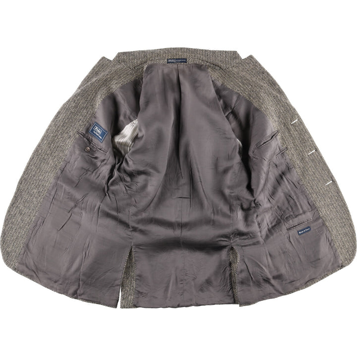 80s-90'S Ralph Lauren POLO by Ralph Lauren Herringbone Wool Tailored Jacket, Made in Italy, Men's Size L wool gray type Vintage Second Hand