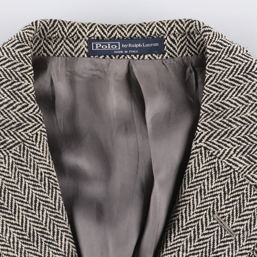 80s-90'S Ralph Lauren POLO by Ralph Lauren Herringbone Wool Tailored Jacket, Made in Italy, Men's Size L wool gray type Vintage Second Hand