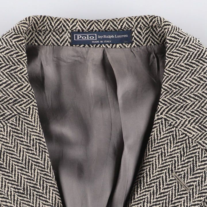 80s-90'S Ralph Lauren POLO by Ralph Lauren Herringbone Wool Tailored Jacket, Made in Italy, Men's Size L wool gray type Vintage Second Hand