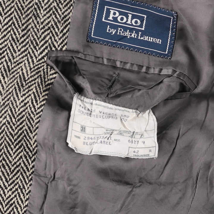 80s-90'S Ralph Lauren POLO by Ralph Lauren Herringbone Wool Tailored Jacket, Made in Italy, Men's Size L wool gray type Vintage Second Hand