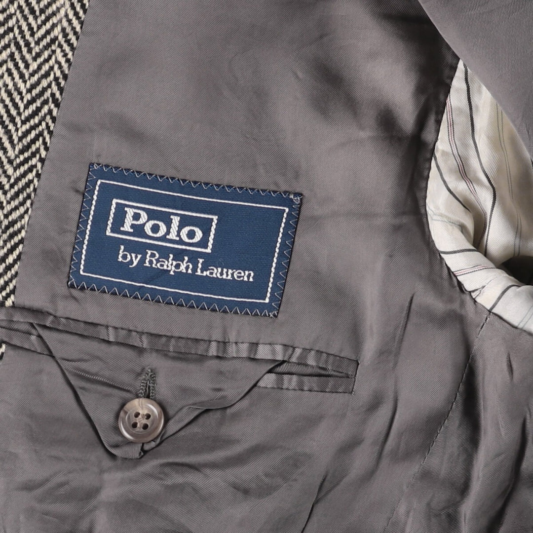 80s-90'S Ralph Lauren POLO by Ralph Lauren Herringbone Wool Tailored Jacket, Made in Italy, Men's Size L wool gray type Vintage Second Hand