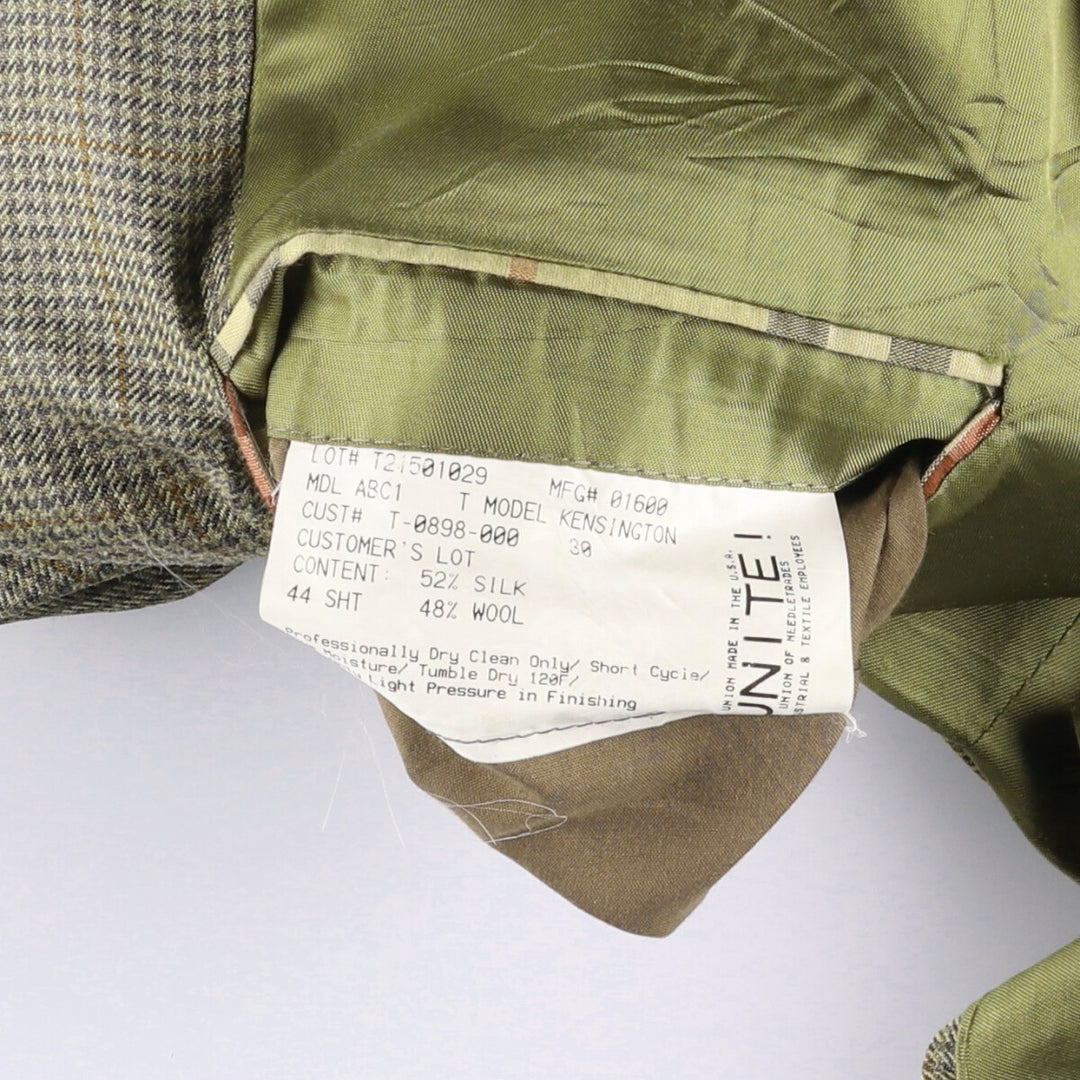 Burberry's BURBERRY LONDON Check Pattern Wool and Silk Tailored Jacket, Made in USA, Men's Size XL silk green type Vintage Second Hand