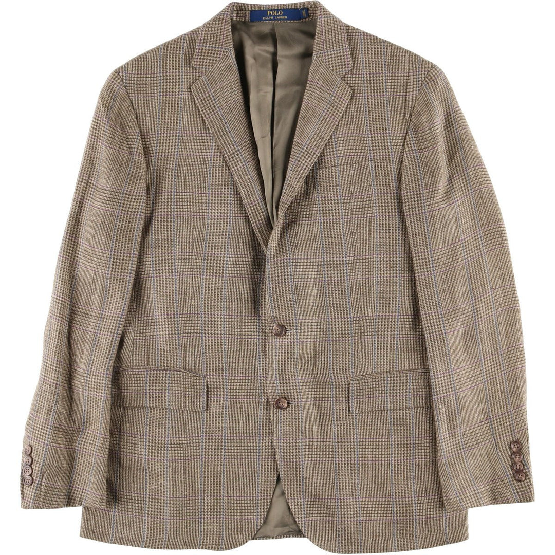 Ralph Lauren POLO RALPH LAUREN CUSTOM FIT Check Pattern Flax and Silk Tailored Jacket, Men's Size M silk brown type Vintage Second Hand