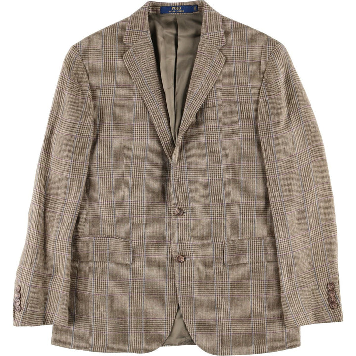 Ralph Lauren POLO RALPH LAUREN CUSTOM FIT Check Pattern Flax and Silk Tailored Jacket, Men's Size M silk brown type Vintage Second Hand