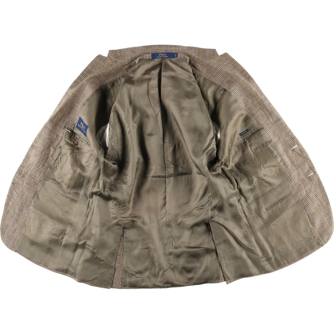 Ralph Lauren POLO RALPH LAUREN CUSTOM FIT Check Pattern Flax and Silk Tailored Jacket, Men's Size M silk brown type Vintage Second Hand