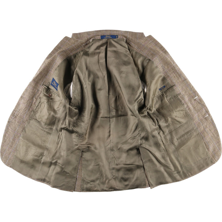 Ralph Lauren POLO RALPH LAUREN CUSTOM FIT Check Pattern Flax and Silk Tailored Jacket, Men's Size M silk brown type Vintage Second Hand