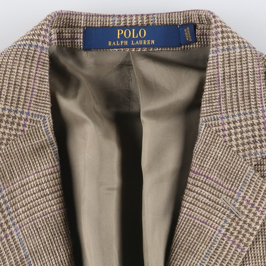 Ralph Lauren POLO RALPH LAUREN CUSTOM FIT Check Pattern Flax and Silk Tailored Jacket, Men's Size M silk brown type Vintage Second Hand