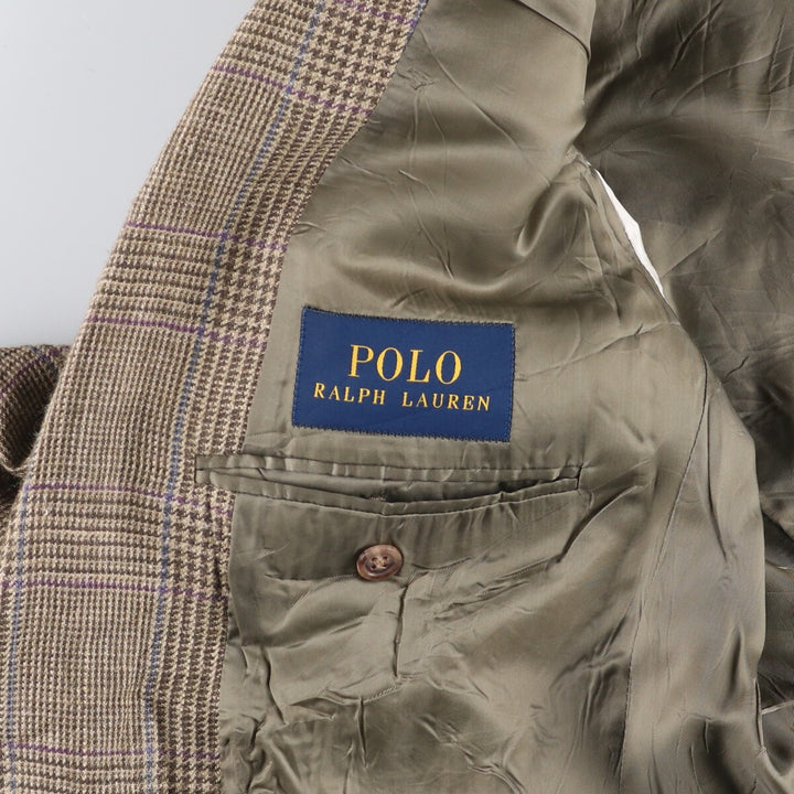 Ralph Lauren POLO RALPH LAUREN CUSTOM FIT Check Pattern Flax and Silk Tailored Jacket, Men's Size M silk brown type Vintage Second Hand