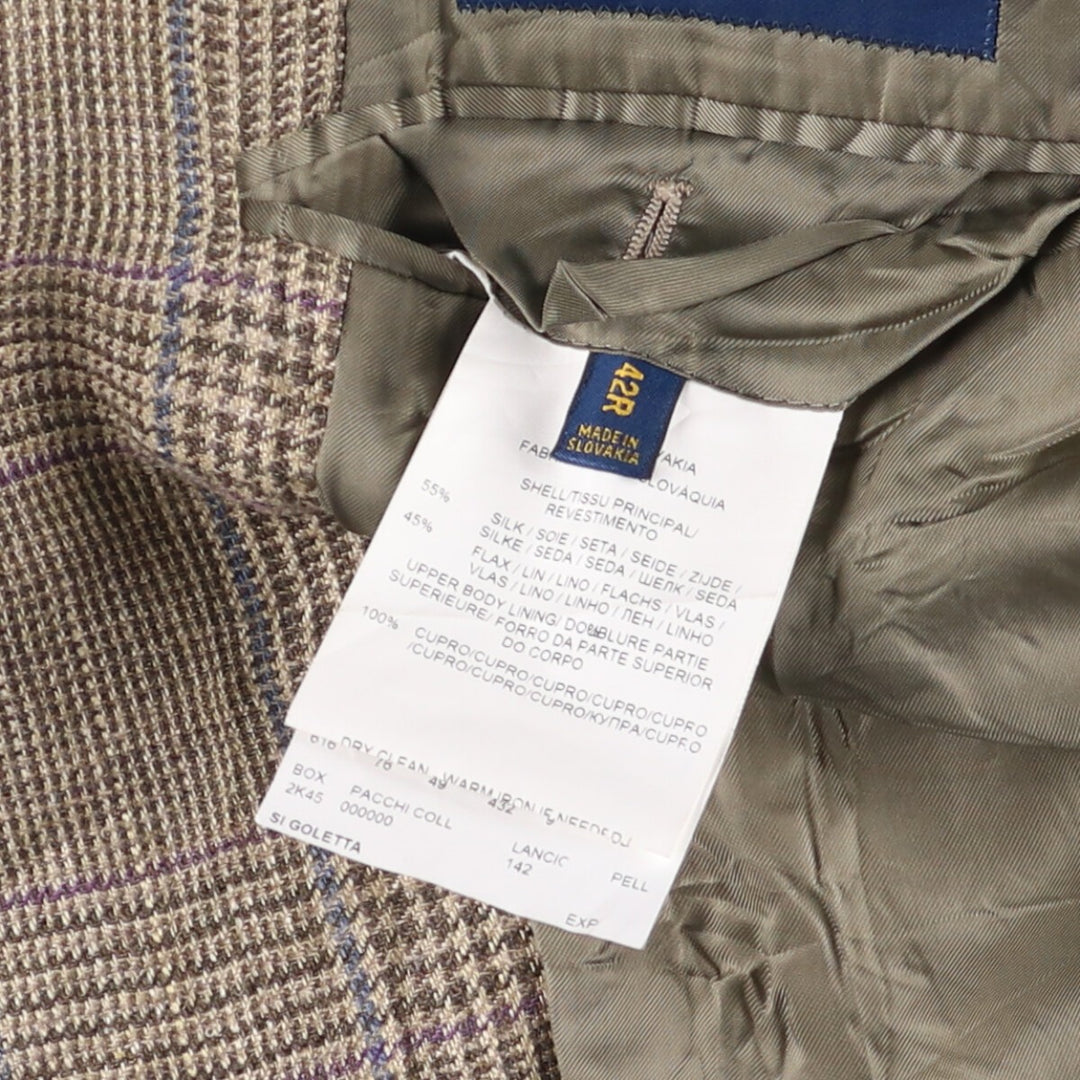 Ralph Lauren POLO RALPH LAUREN CUSTOM FIT Check Pattern Flax and Silk Tailored Jacket, Men's Size M silk brown type Vintage Second Hand